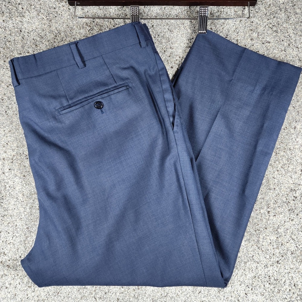 Venezia 15 Dress Pants Mens 60 Blue Super 160s Wool Flat Front Excellent